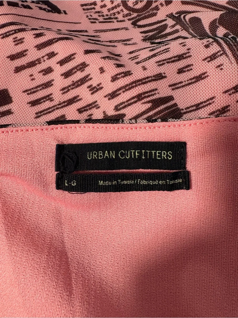 Urban Outfitters UO Elodie Mesh Slip Dress Newspaper Print Pink Black Size Large